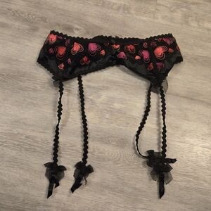 For Love & Lemons Love Potion Black Lace Garter Belt with Heart Embroidery Sz S